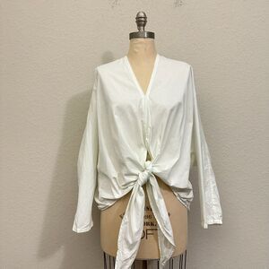 GOOD COMPANY The Wrapper Top Lagenlook Tie-Front Blouse in White